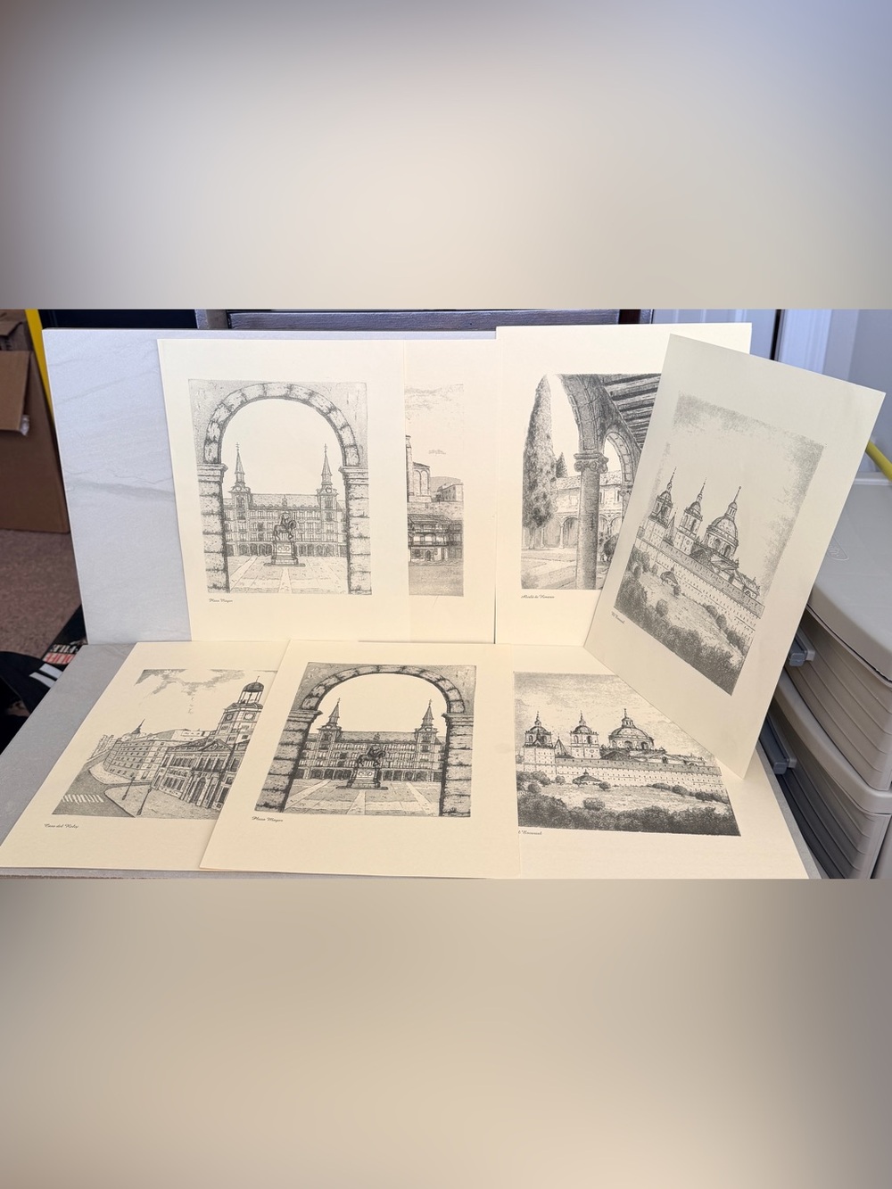 Set Of 7 Spain Landmark Prints By Colegio Bristol School Madrid See Stamp 11x8.5